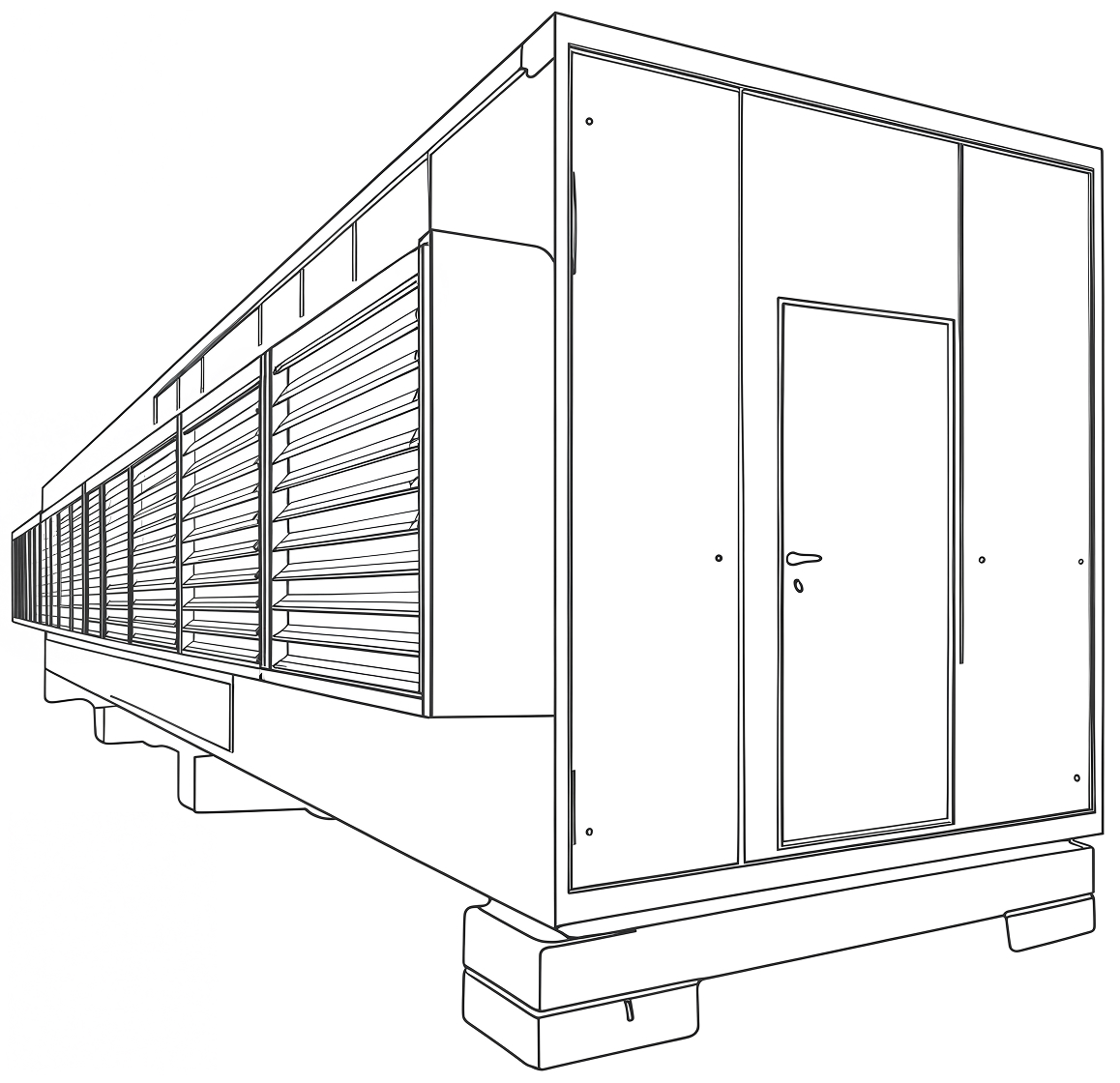 Line-art illustration of manufacture container with cooling system