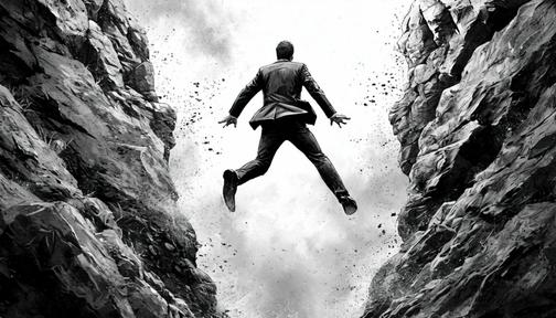 человек в деловом костюме падает с обрыва