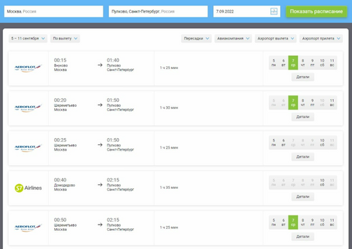 Расписание самолетов санкт петербург калининград
